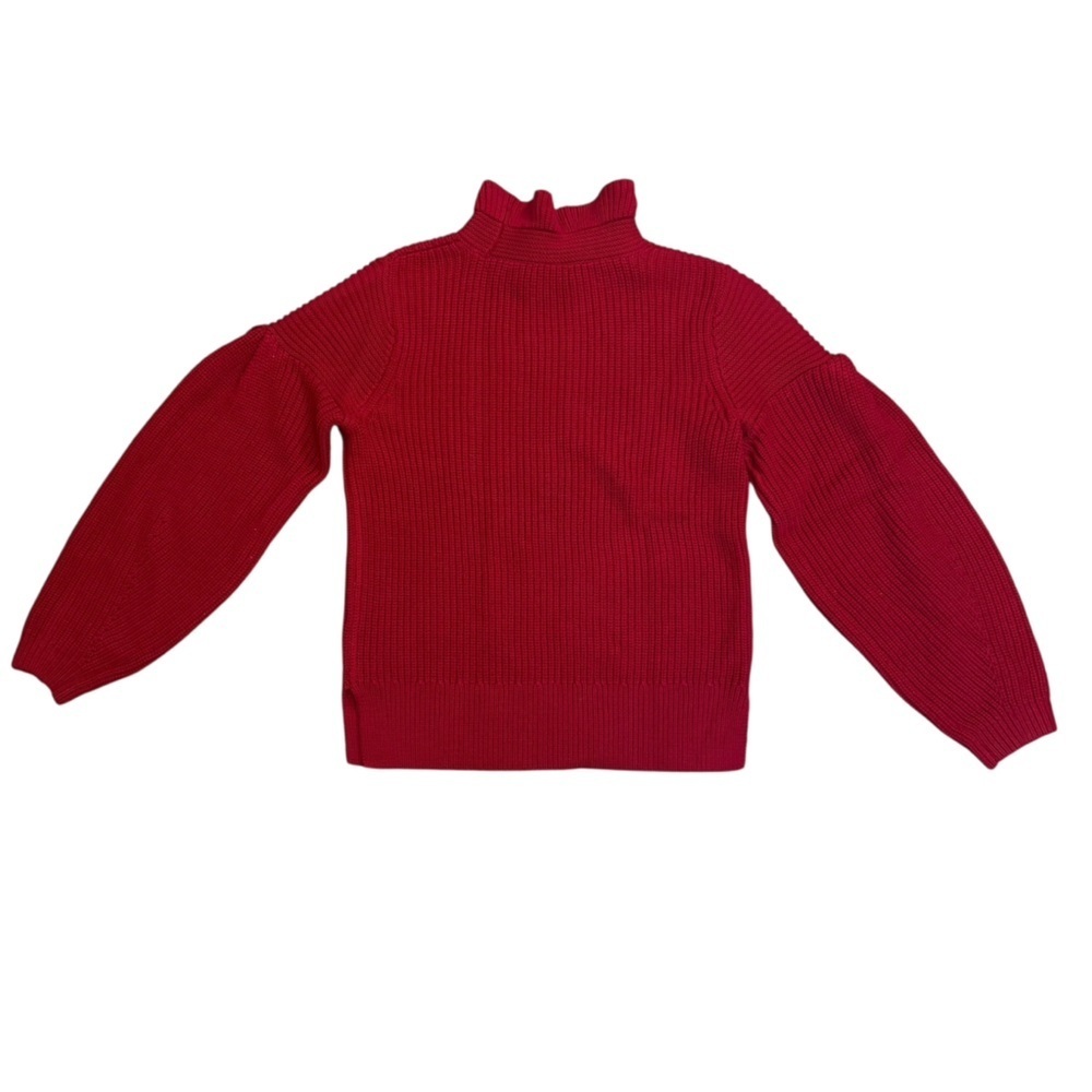 Club Monaco Red 100% Merino Wool Ruffle Neck Balloon Sleeve Sweater Women's Sm - Picture 6 of 11